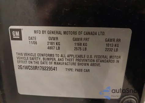 2007 Chevrolet Impala Lt z USA, uszkodzony, nr VIN 2G1WC58R179229541